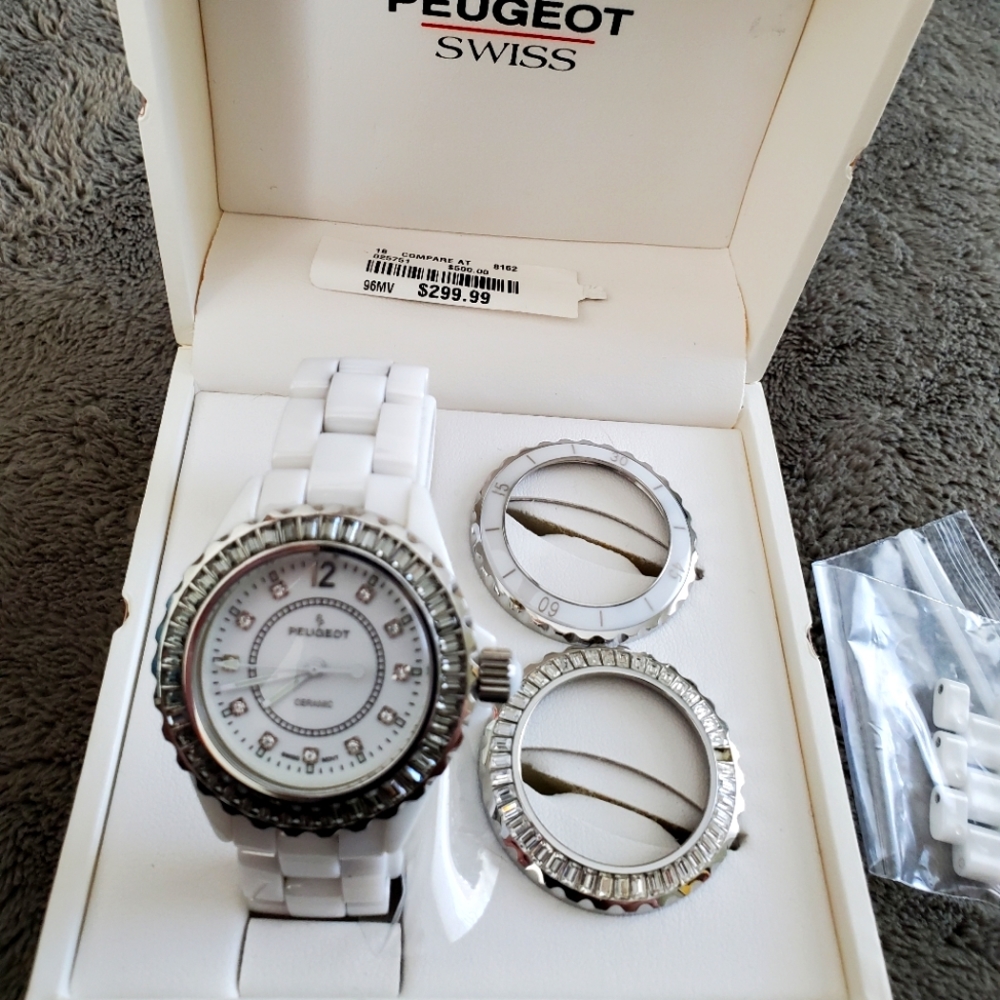 Peugeot Ceramic Quartz Swiss Women's Watch in White.